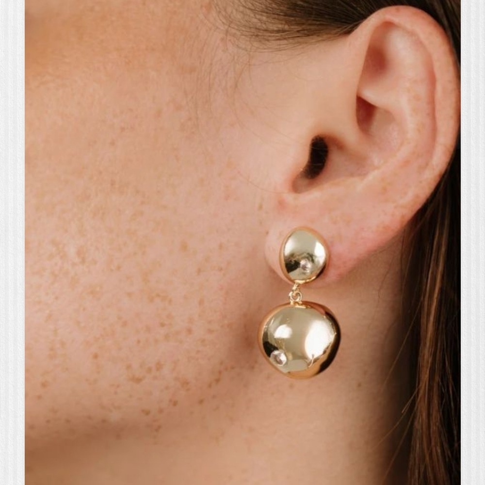 Ettika 18k Gold Plated Polished Double Pebble Drop Earrings Minimalist Nwt 24$